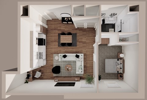 Floor plan for 1 bed, 1 bath, 746 sqft